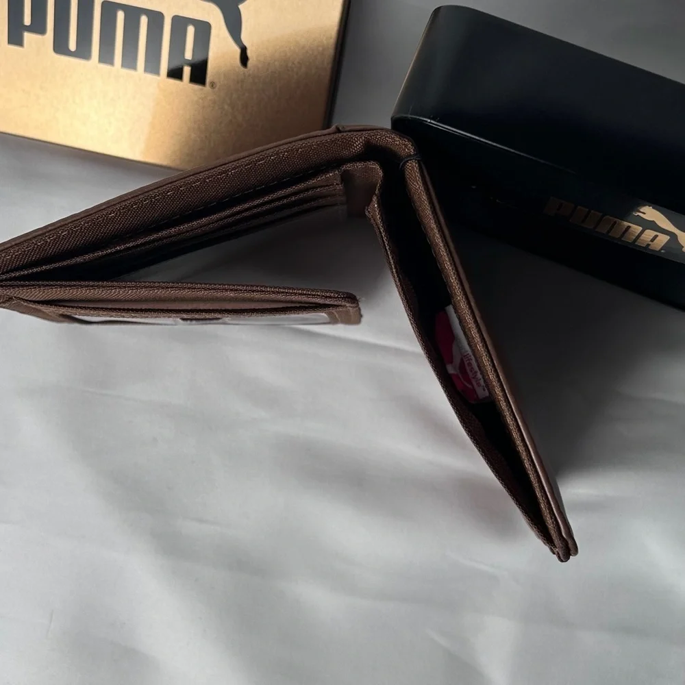 PUMA Cruise V2‎ espresso brown leather textured bi-fold wallet